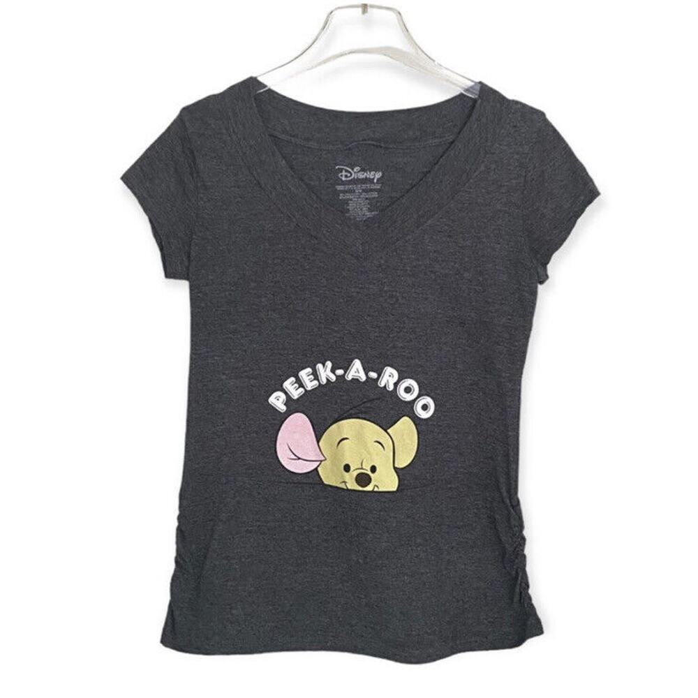 Disney Graphic V-Neck Tee Gray T-Shirt Peek A Roo Baby Kangaroo Size Medium